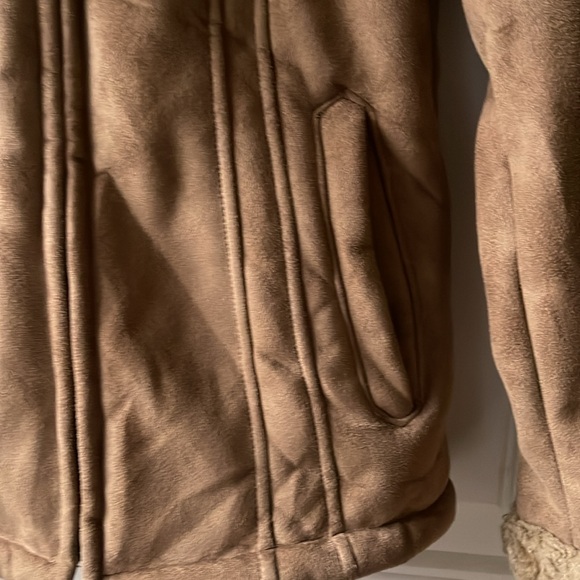 Vintage 1990s Esprit Faux Suede Faux Fur Lined Hooded Coat Jacket Small - Picture 2 of 6